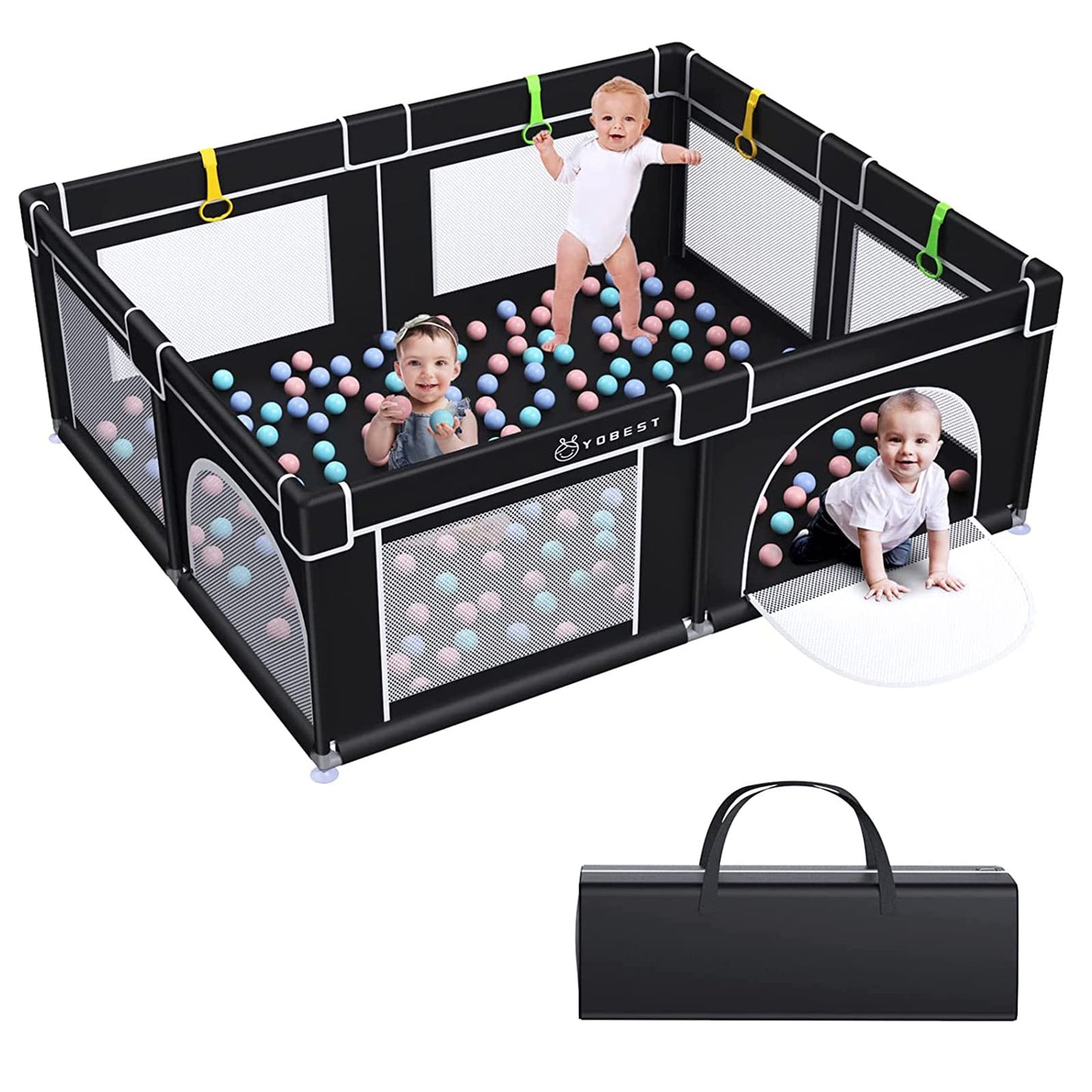 YOBEST Baby Playpen 71"x59" Small Infant Playard with Gates Sturdy Safety Playpen with Soft Breathable Mesh Indoor & Outdoor Toddler Play Pen Activity Center for Babies Kids Toddlers