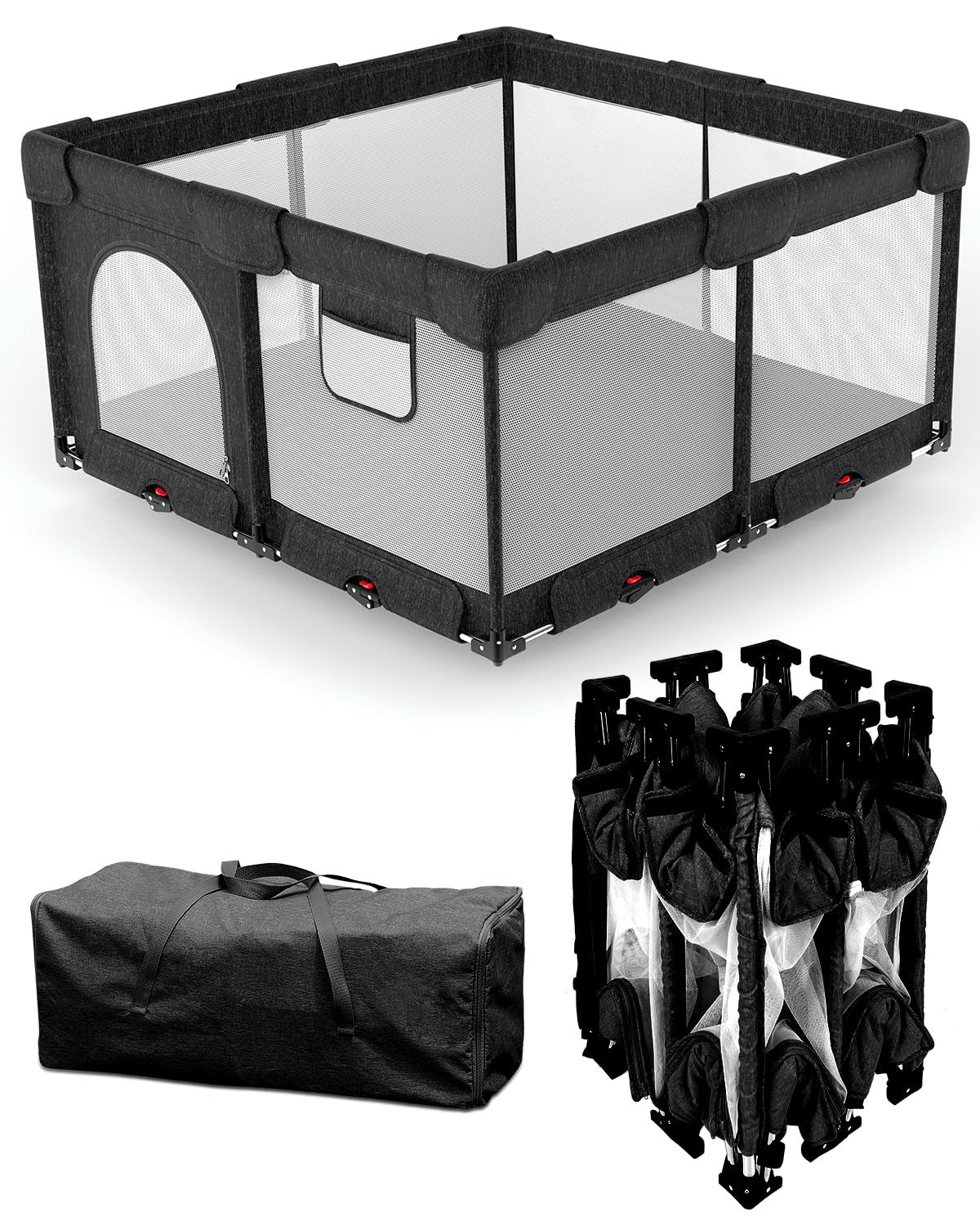 FlexiNest XL Baby Playpen with Thick Mat - Black