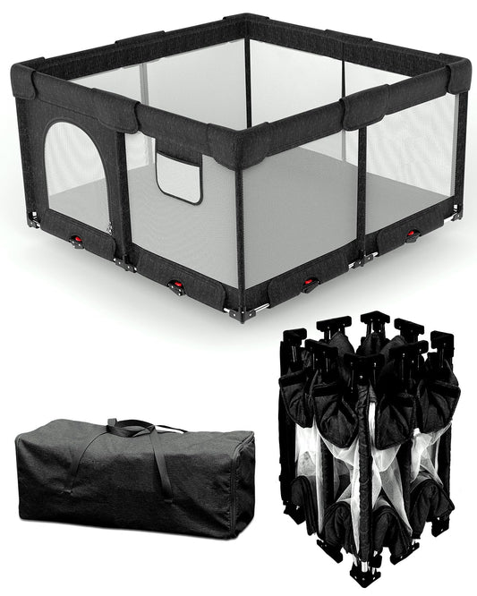 FlexiNest XL Baby Playpen with Thick Mat - Black